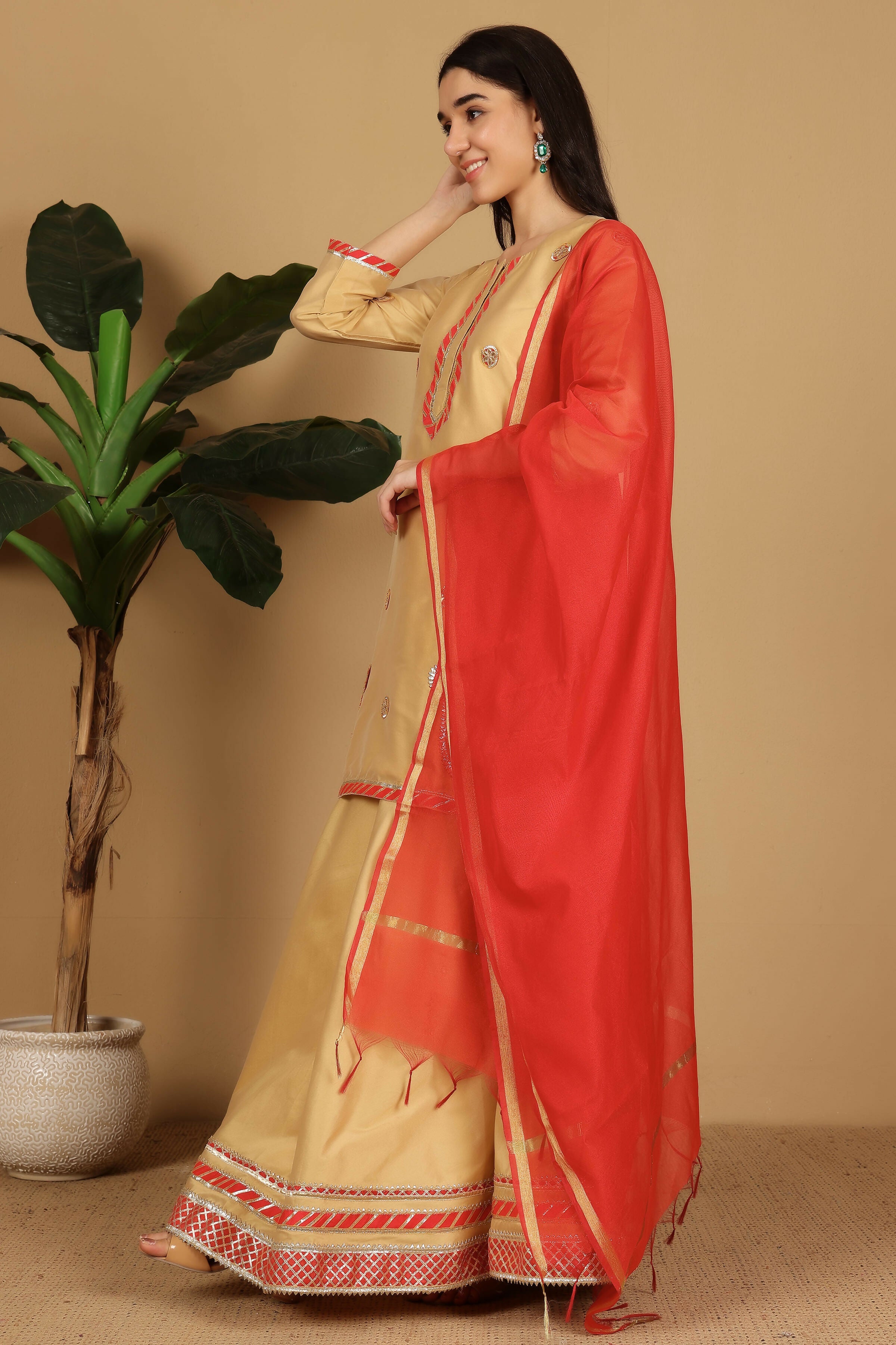 Joban Fashion Beige Taffeta Lehenga Set