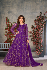 Thumbnail for Anaita Purple Embroidered Net Stitched Anarkali suit - Distacart
