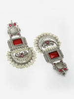 Thumbnail for NVR Women's Silver-Plated Artificial Stones and Beads Chandbali Earrings - Distacart