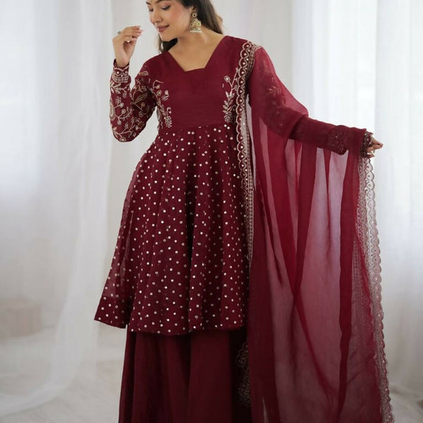 Teeya Creation Maroon Color Embroidery Work Wedding Wear Salwar Suit