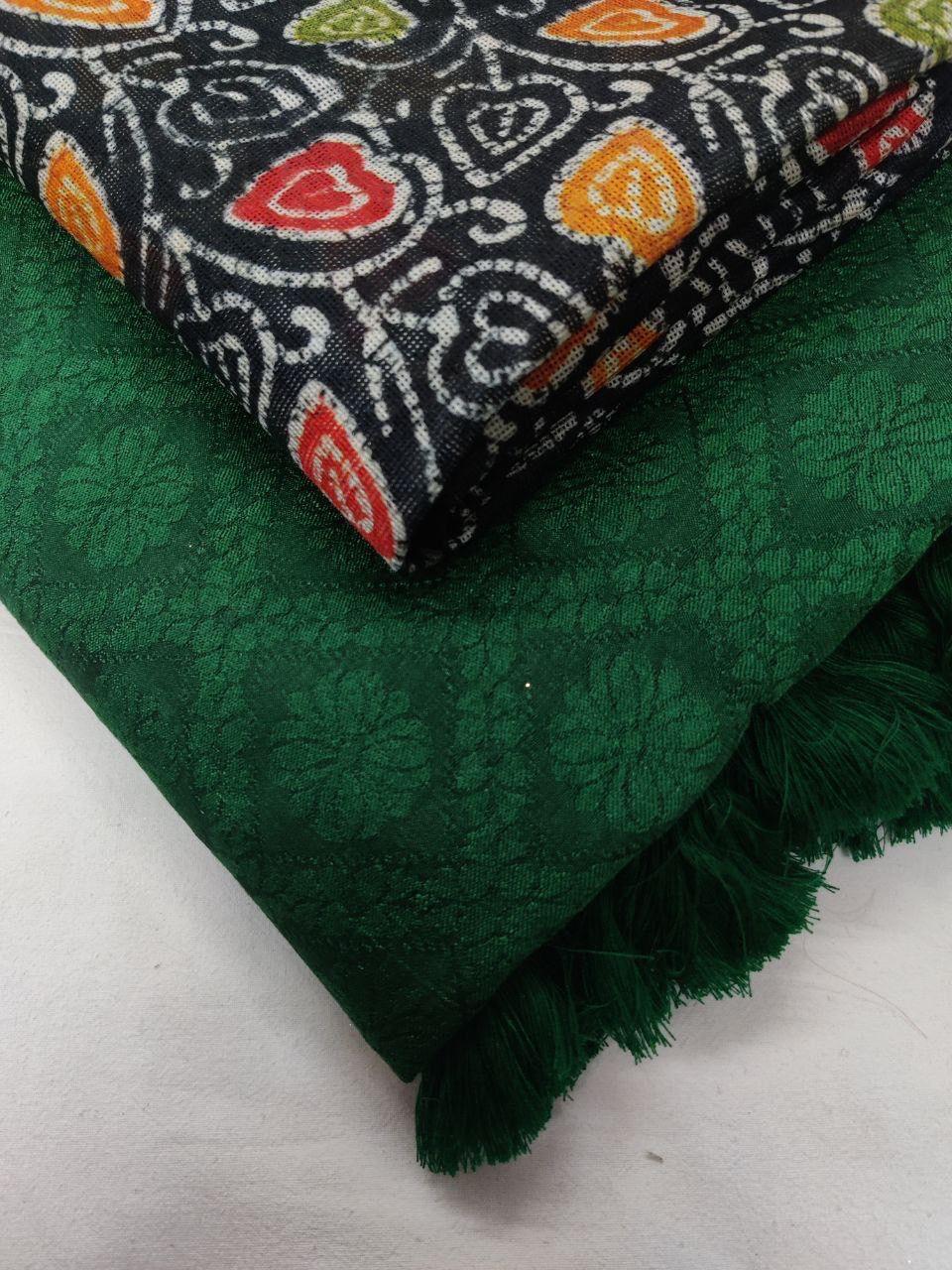 Green Jute Silk Woven Design Saree with Unstitched Blouse - Hiral Fashion - Distacart