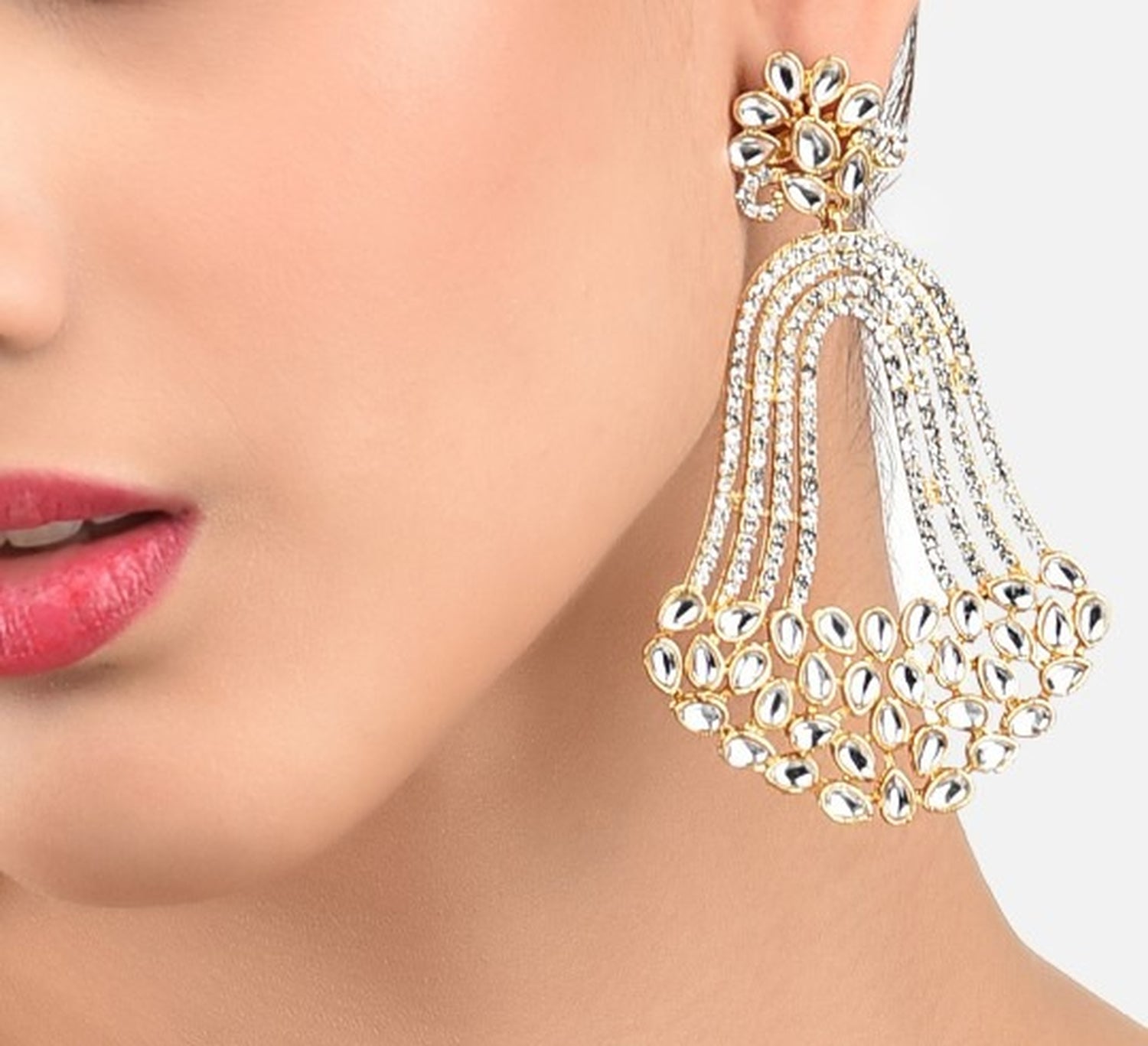 Jewel City India Trending Gold-Plated White Contemporary Drop Earrings