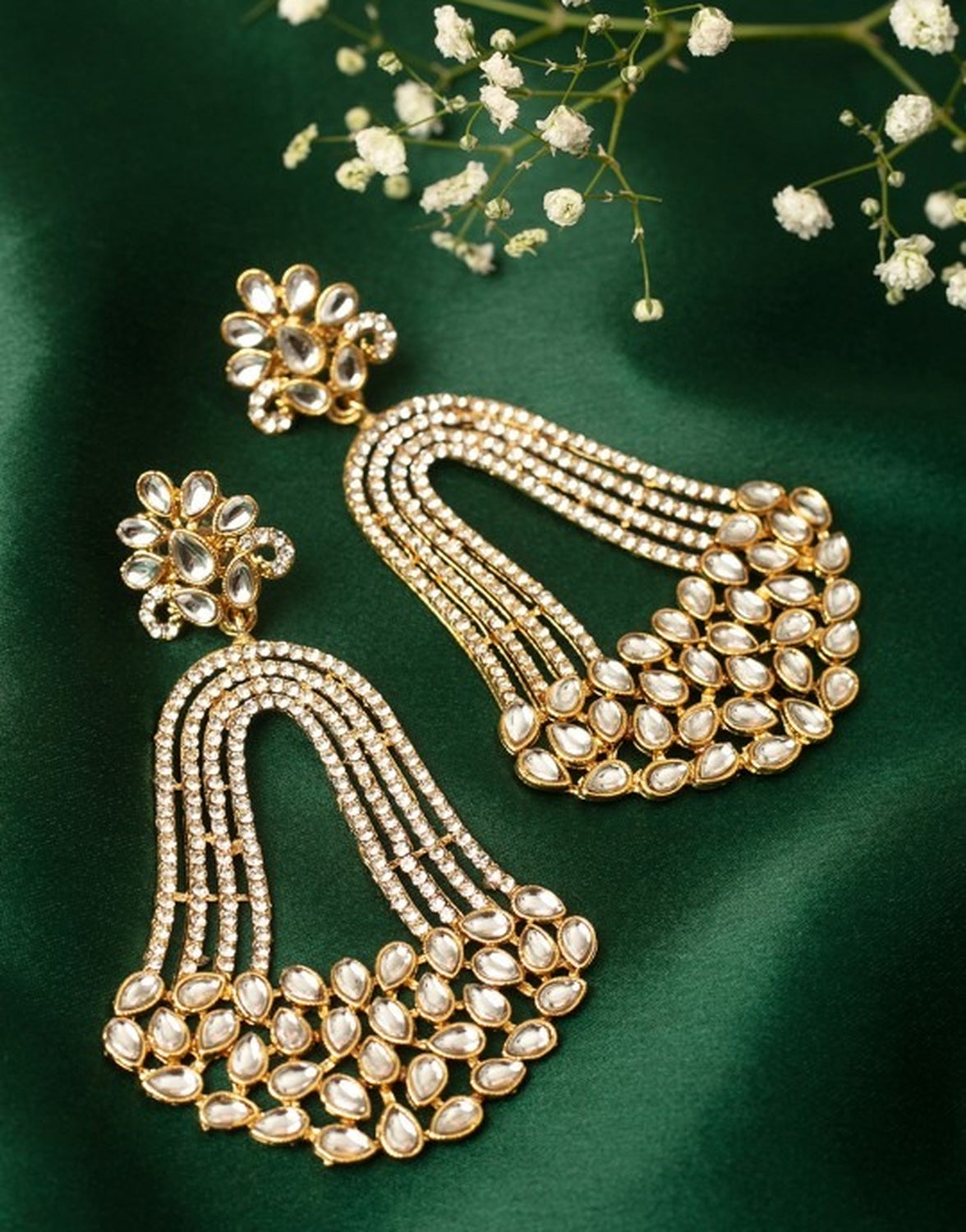 Jewel City India Trending Gold-Plated White Contemporary Drop Earrings