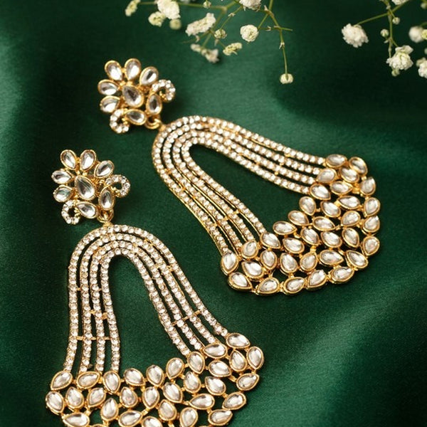 Jewel City India Trending Gold-Plated White Contemporary Drop Earrings