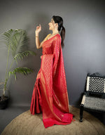 Thumbnail for Joban Fashion Red Floral & Paisley Motifs Soft Satin Silk Banarasi Saree - Distacart