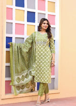 Thumbnail for Alvano Printed 3Pcs Straight Kurti with Pant and Dupatta set for women and Girls Rayon (Light Green) - Distacart
