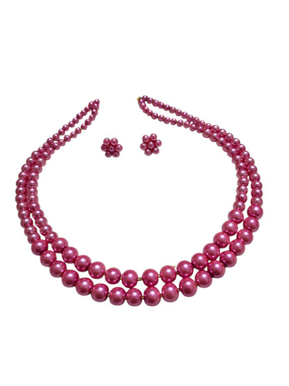 Inhanns Everyday Workwear Pearl Set (Double Layered Pearls) - Pink - Distacart