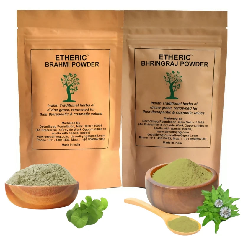 Etheric Brahmi & Bhringraj Powder Combo – Herbal Hair Growth & Hair Care Treatment - Dista
