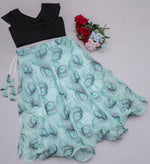 Thumbnail for Preksha Creation Indian Festive Georgette Digital Print Women Lehenga Choli And Crop Top - Black & Green - Distacart