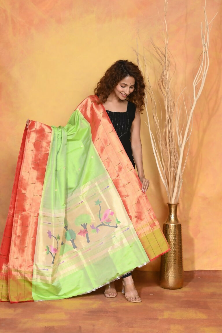 Very Much Indian Handloom Pure Cotton Paithani Dupatta - White - Distacart