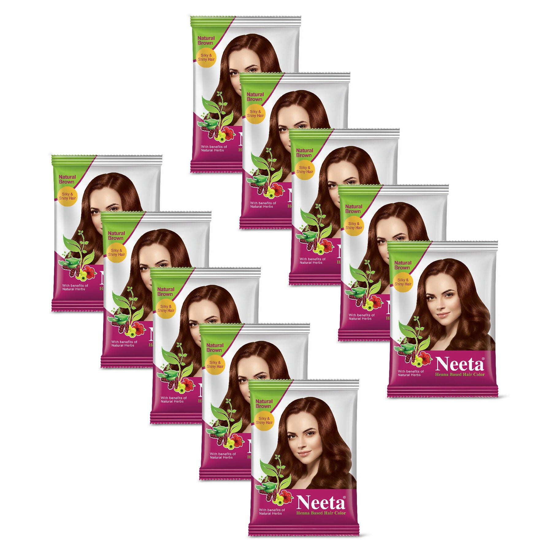 Neeta Hair Color Powder Natural Henna Based Hair Color (Pack of 10) Natural Brown - Distacart