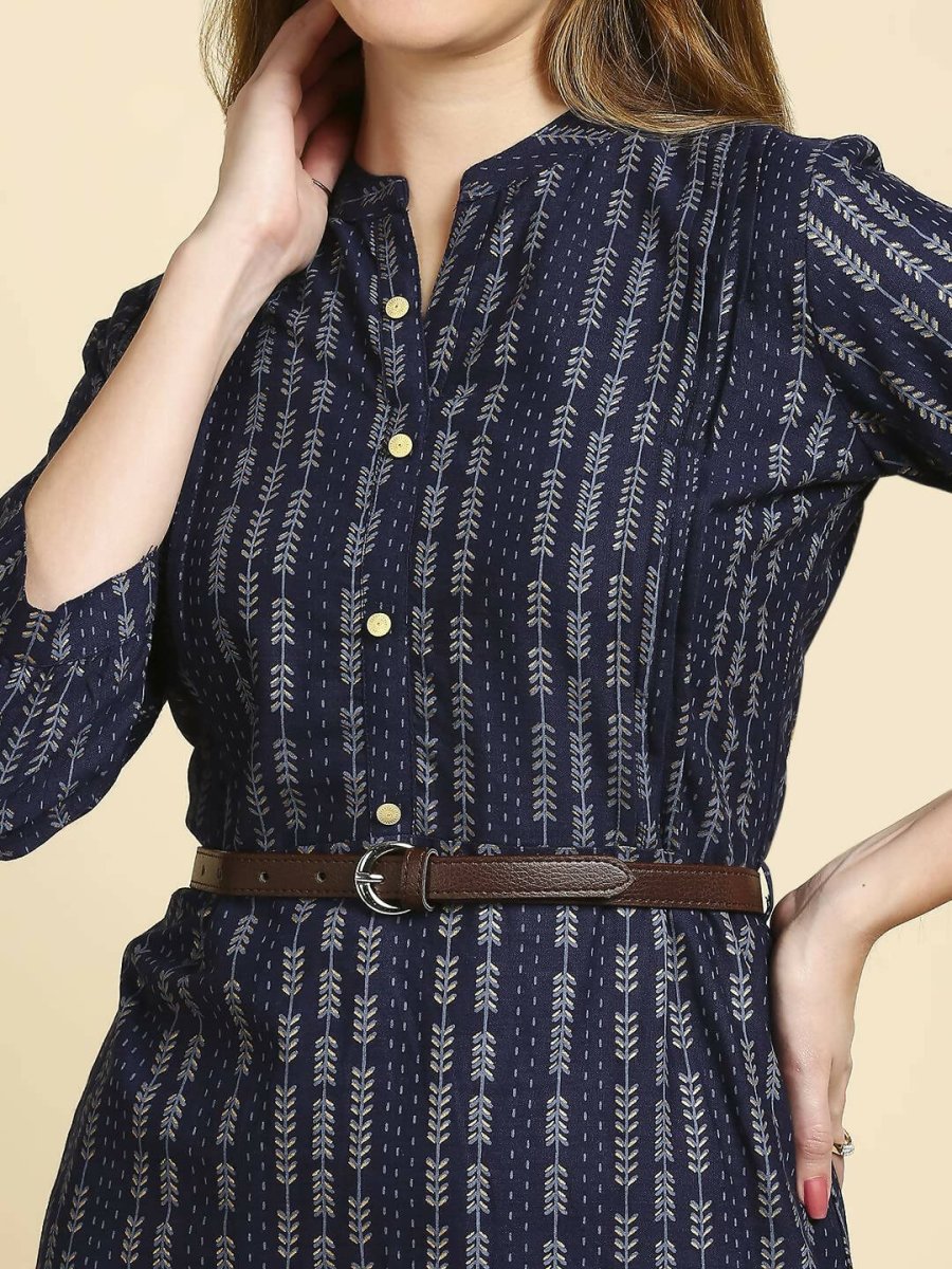 Anubhutee Women's Cotton A-Line Midi Casual Navy Blue Dress - Distacart