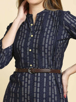 Thumbnail for Anubhutee Women's Cotton A-Line Midi Casual Navy Blue Dress - Distacart