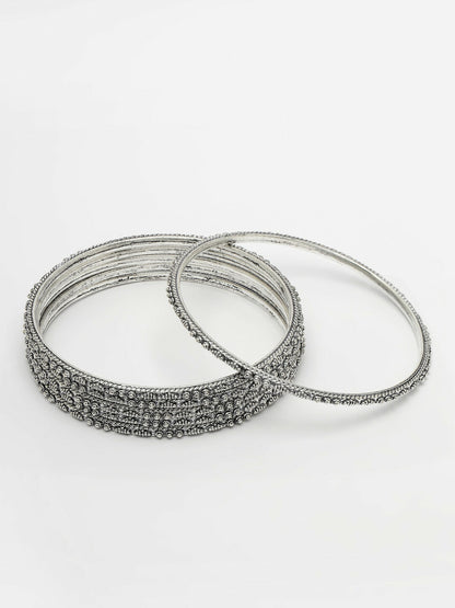 NVR Women's Set of 6 Silver-Toned German Silver Oxidised Bangles - Distacart