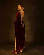 Thumbnail for Joban Fashion Maroon 9000 Velvet Party Wear Sarees - Distacart