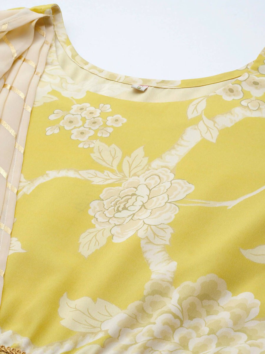 Ahalyaa Womens Lemmon Yellow Crepe Digital Printed Drapped Dress - Distacart