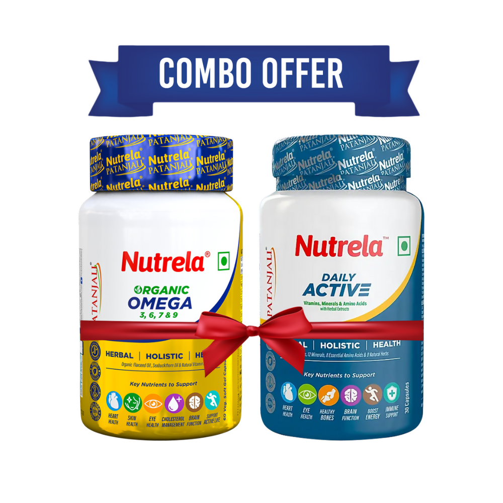 Patanjali Nutrela Daily Active + Omega 3 Softgel Capsules Combo - Distacart
