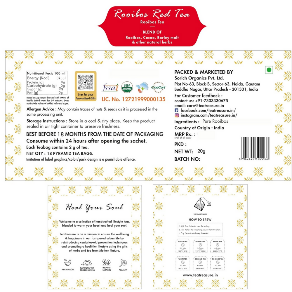 Tea Treasure Pure Rooibos Tea Bags - Distacart