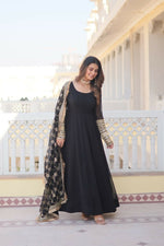 Thumbnail for Jyoti Fashion Women's Black Faux Blooming Sequins Zari Embroidered Anarkali Dress with Dupatta - Distacart