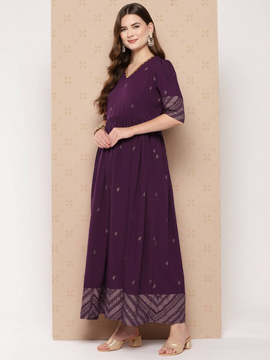 Ahalyaa Women's Traditional wear Ethnic Dress - Burgundy - Distacart