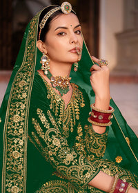 Thumbnail for Green Velvet Front & Back Embroidery Wedding Anarkali Suit - Emponline - Distacart