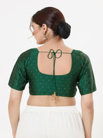 Thumbnail for Joban Fashion Bottle-Green Taffeta Silk Elbow Sleeveless Front Open Blouse