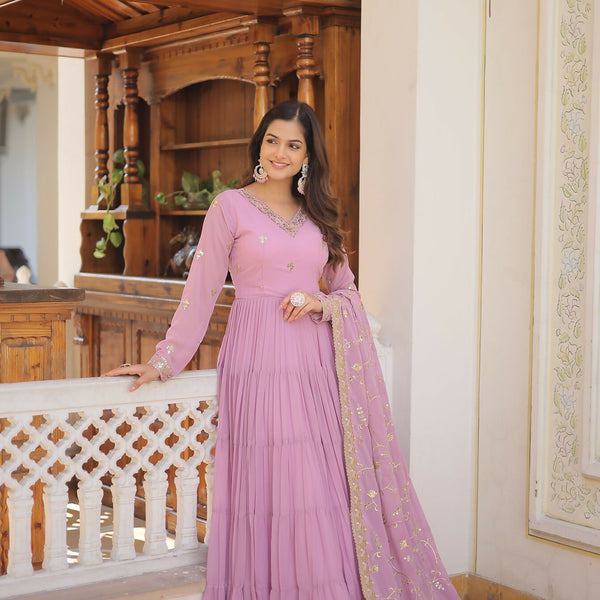 Joban Fashion Purple Georgette Sequence Embroidery Work Kurta Set - Distacart