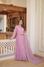 Thumbnail for Joban Fashion Purple Georgette Sequence Embroidery Work Kurta Set