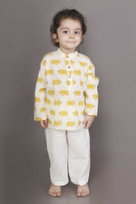 Thumbnail for Breathables Kids Cotton Night Suit – Yellow Elephant Print Kurta & Pyjama Co-Ord Set For Boys & Girls - Dista