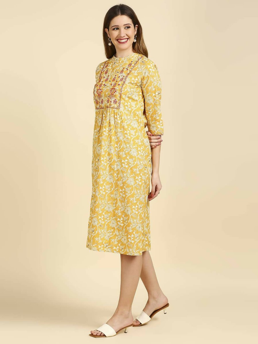 Anubhutee Women's Cotton A-Line Midi Casual Yellow Dress - Distacart
