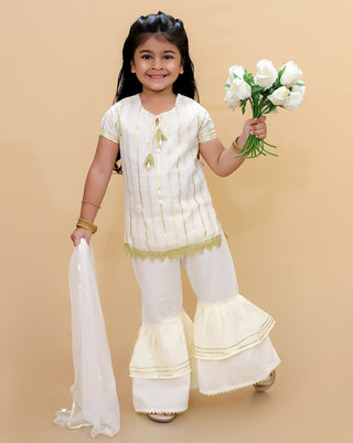 Lil Drama Girls Kurta Sharara Set - Off White - Distacart
