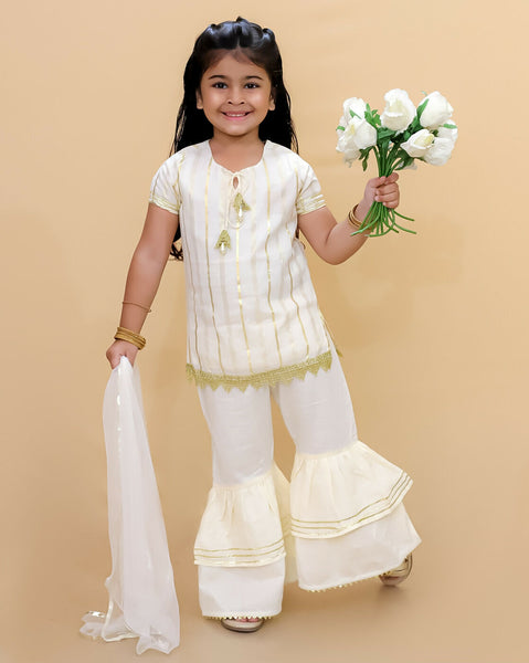 Lil Drama Girls Kurta Sharara Set - Off White - Distacart