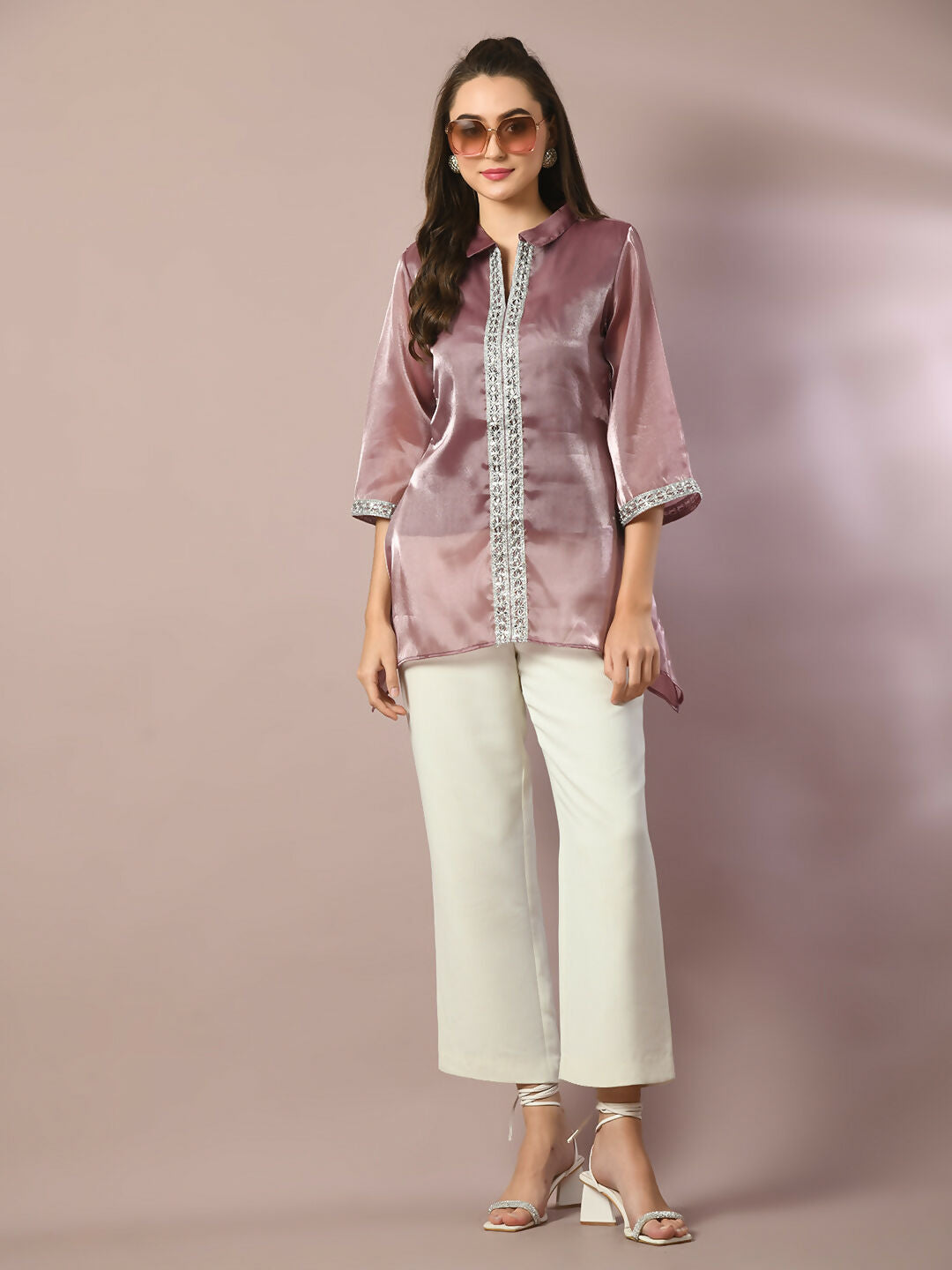 Myshka Women's Brown Solid Longline Party Tunic - Distacart