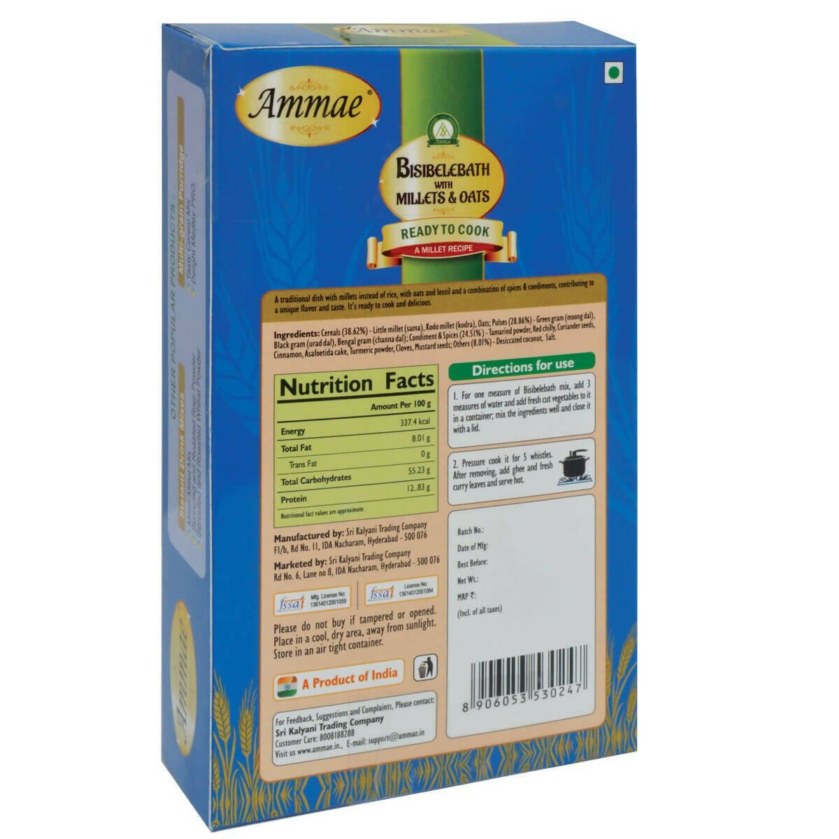 Ammae Millet Bisibelebath With Millets and Oats, Ready to Cook - Distacart