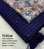 Thumbnail for Blue Linen Sequence Saree with Unstitched Blouse - Hiral Fashion - Distacart