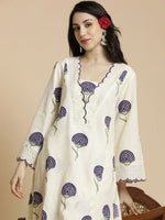 Thumbnail for Anouk Floral Printed Bell Sleeves Thread Work Pure Cotton A-Line Kurta With Palazzos