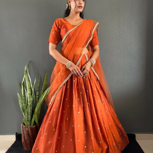 Teeya Creation New Trendy Stylist South Style Lehenga Choli Set - Orange - Dista