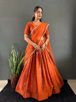 Thumbnail for Teeya Creation New Trendy Stylist South Style Lehenga Choli Set - Orange - Dista
