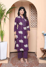 Thumbnail for Miravan Womens Purple Printed Kurta With Palazzo - Distacart