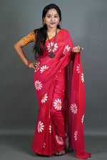 Thumbnail for Exclusive Collection Red Pure Cotton Saree With Sunflower Design