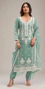Thumbnail for Anaita Light-green Embroidered Silk Stitched Salwar Suit - Distacart