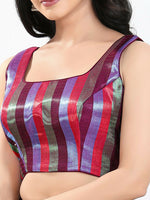 Thumbnail for Joban Fashion Wine Multi Brocade Padded Blouse With Square Neck Sleeveless
