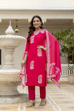 Thumbnail for The52 Women's Beautiful Rayon Fabric Printed Work Straight Kurta Pant and Dupatta Set - Distacart