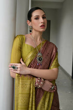 Thumbnail for Vishnu Weaves Women's Pista Soft Tussar Silk Printed Saree with Blouse