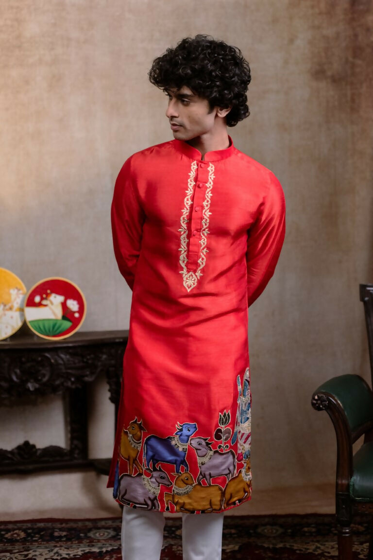 Falling Raw Silk Red Padma Gopala By Hilo Design - Distacart