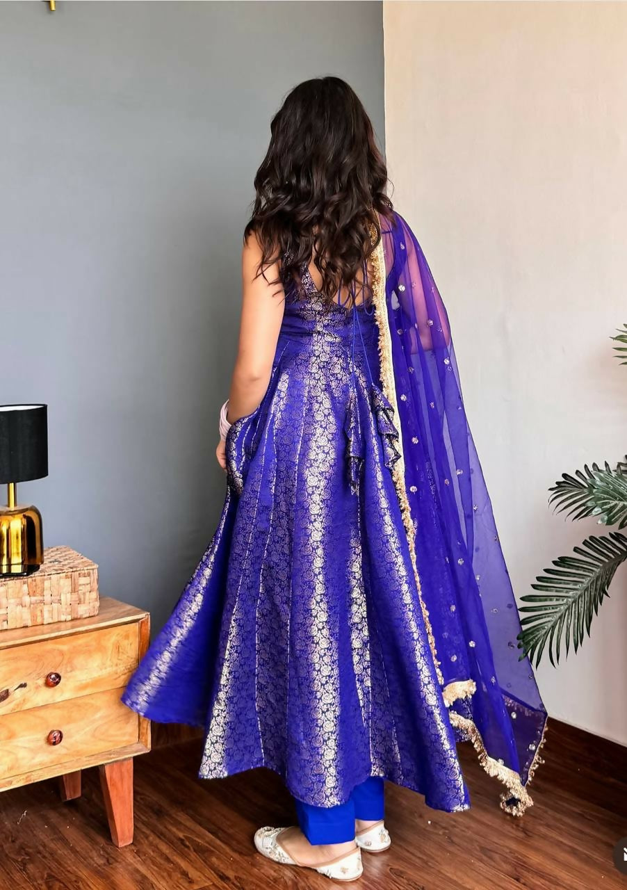 Lehenga Mart Designer Anarkali Suit With Kurta Bottom Dupatta For Women-Blue - Dista