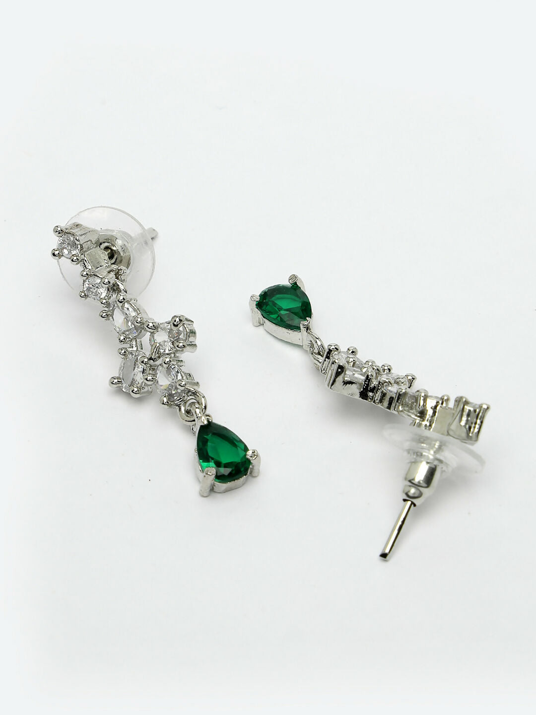 NVR Women's Silver-Plated Green American Diamond Studded Jewellery Set - Distacart