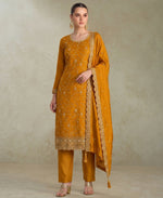Thumbnail for KC Yellow Silk Straight Suit For Women Heavy Embroidery Work - Dista