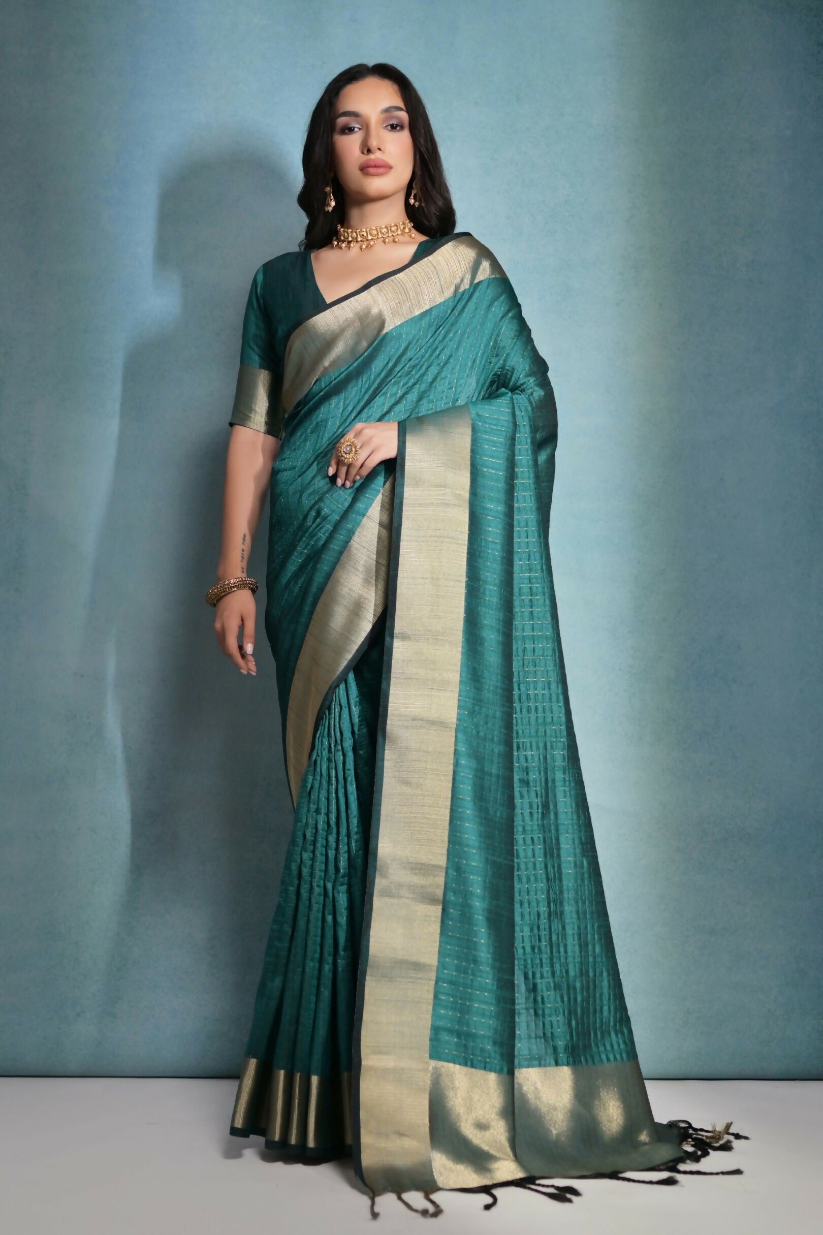 Vishnu Weaves Women's Rama Raw Silk Zari Woven Saree with Blouse - Distacart
