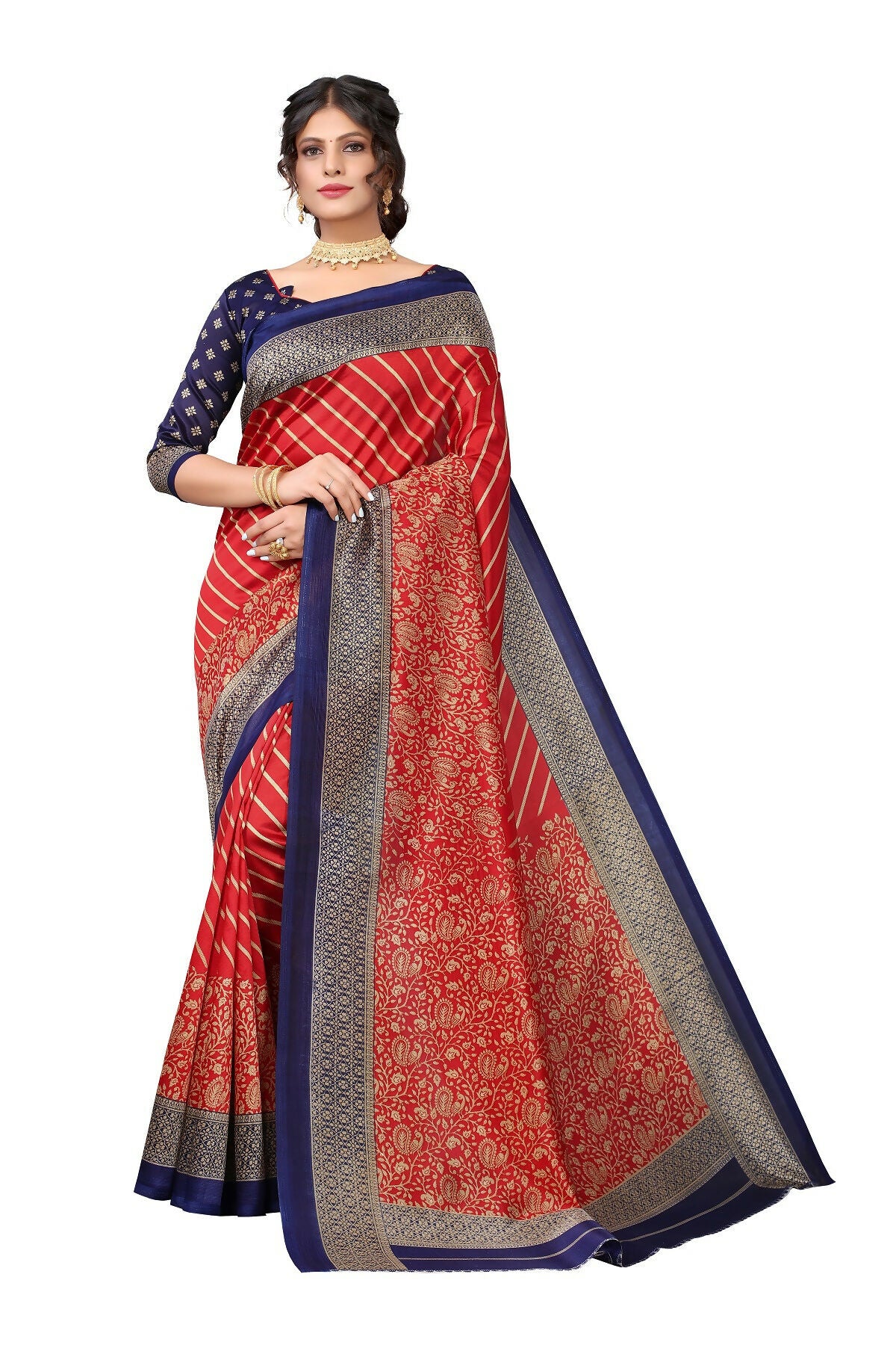 Vamika Red Printed Art Silk Saree - Distacart